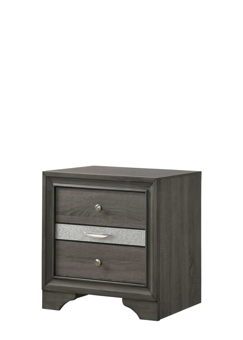 Full Size Bedroom Set Gray Wood Traditional Style Storage Drawers Nightstand