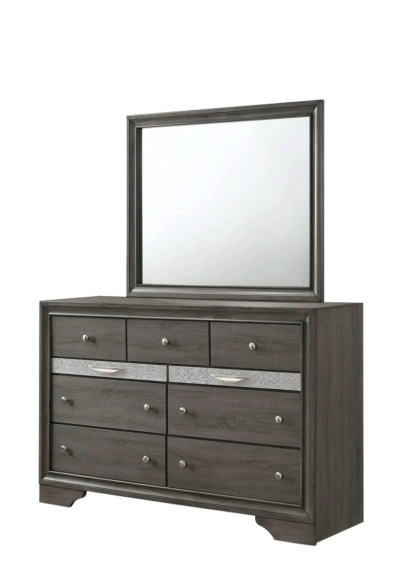 Full Size Bedroom Set Gray Wood Traditional Style Storage Drawers Nightstand