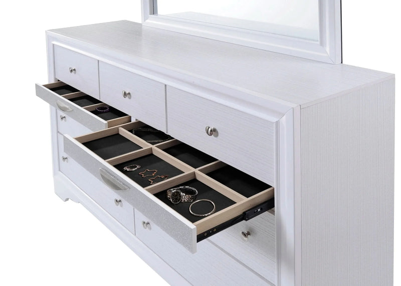 Bedroom Set Wood Storage 4 Piece Traditional White Finish Includes Mirror