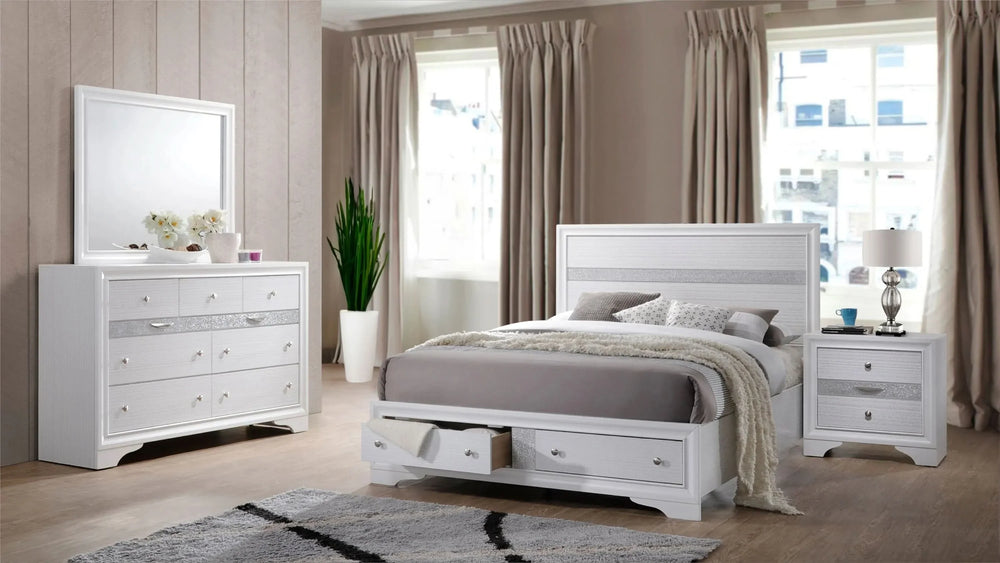 Bedroom Set Wood Storage 4 Piece Traditional White Finish Includes Mirror Media 1