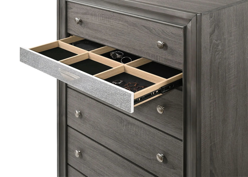 Bedroom Set Solid Wood Gray Full Size 5 Piece Storage Traditional