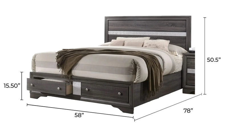 Bedroom Set Solid Wood Gray Full Size 5 Piece Storage Traditional
