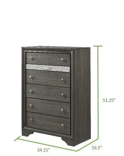 Bedroom Set Solid Wood Gray Full Size 5 Piece Storage Traditional