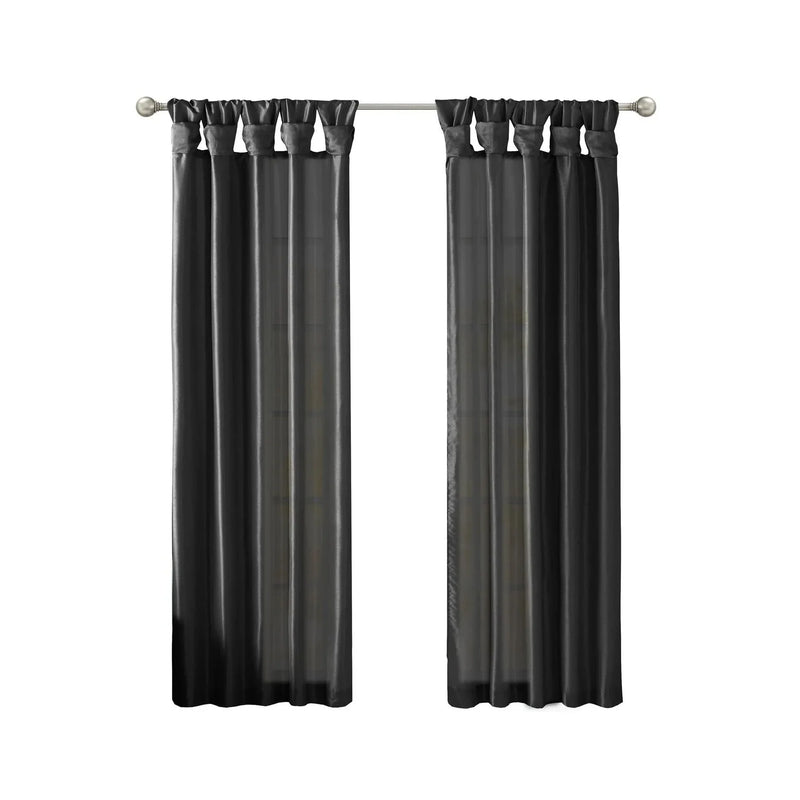 Window Curtain Panel Twist Tab Lined Polyester 50x108 Black Room-Darkening