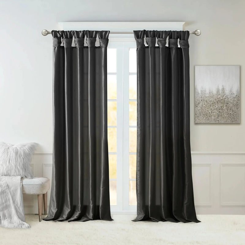 Window Curtain Panel Twist Tab Lined Polyester 50x108 Black Room-Darkening