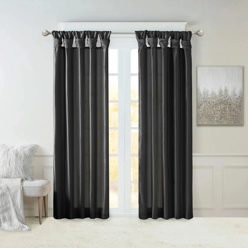 Window Curtain Panel Twist Tab Lined Polyester 50x108 Black Room-Darkening
