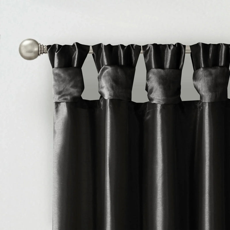 Window Curtain Twist Tab Polyester Lined Black 50x120 Inches Panel