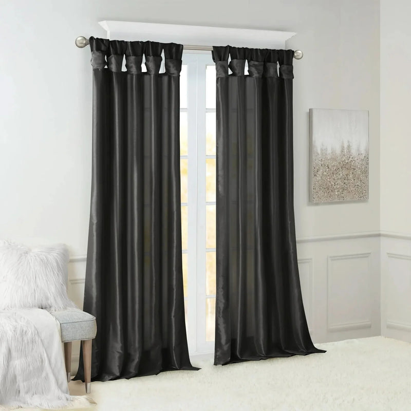Window Curtain Twist Tab Polyester Lined Black 50x120 Inches Panel
