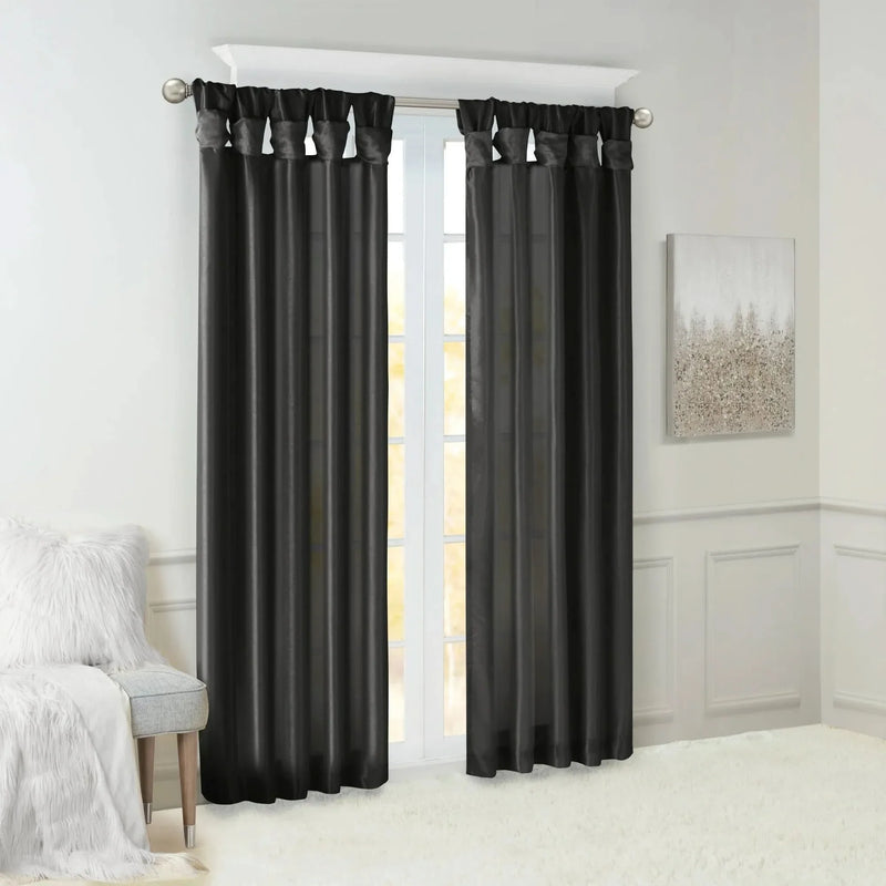 Window Curtain Twist Tab Polyester Lined Black 50x120 Inches Panel
