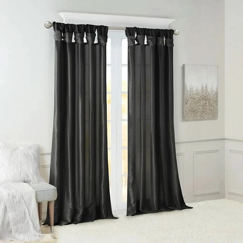 Twist Tab Curtain Lined Polyester Black 50x95 Panel For Living Room