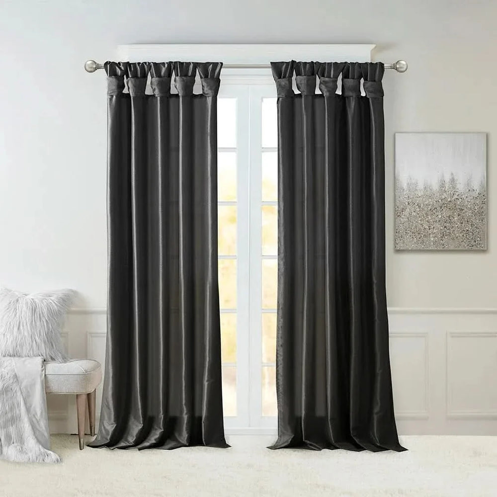 Twist Tab Curtain Lined Polyester Black 50x95 Panel For Living Room Media 2