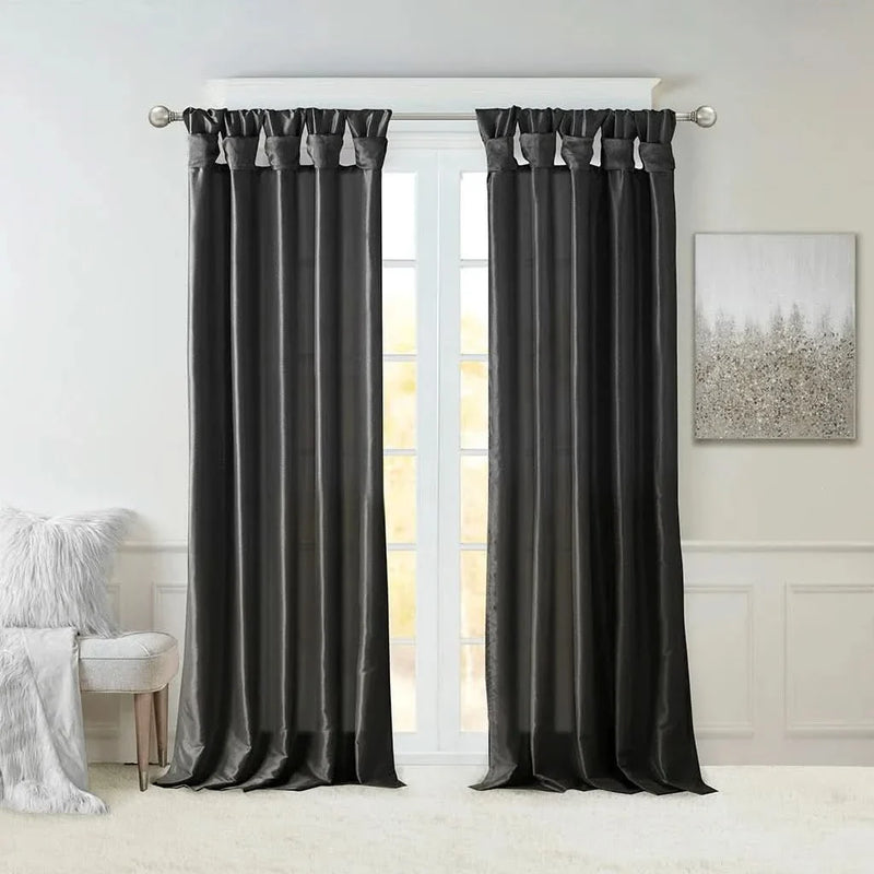 Twist Tab Curtain Lined Polyester Black 50x95 Panel For Living Room