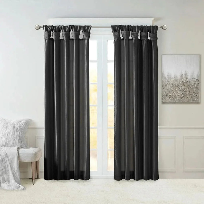 Twist Tab Curtain Lined Polyester Black 50x95 Panel For Living Room