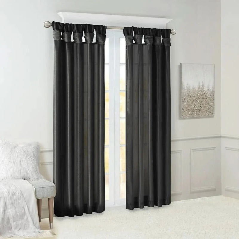 Twist Tab Curtain Lined Polyester Black 50x95 Panel For Living Room