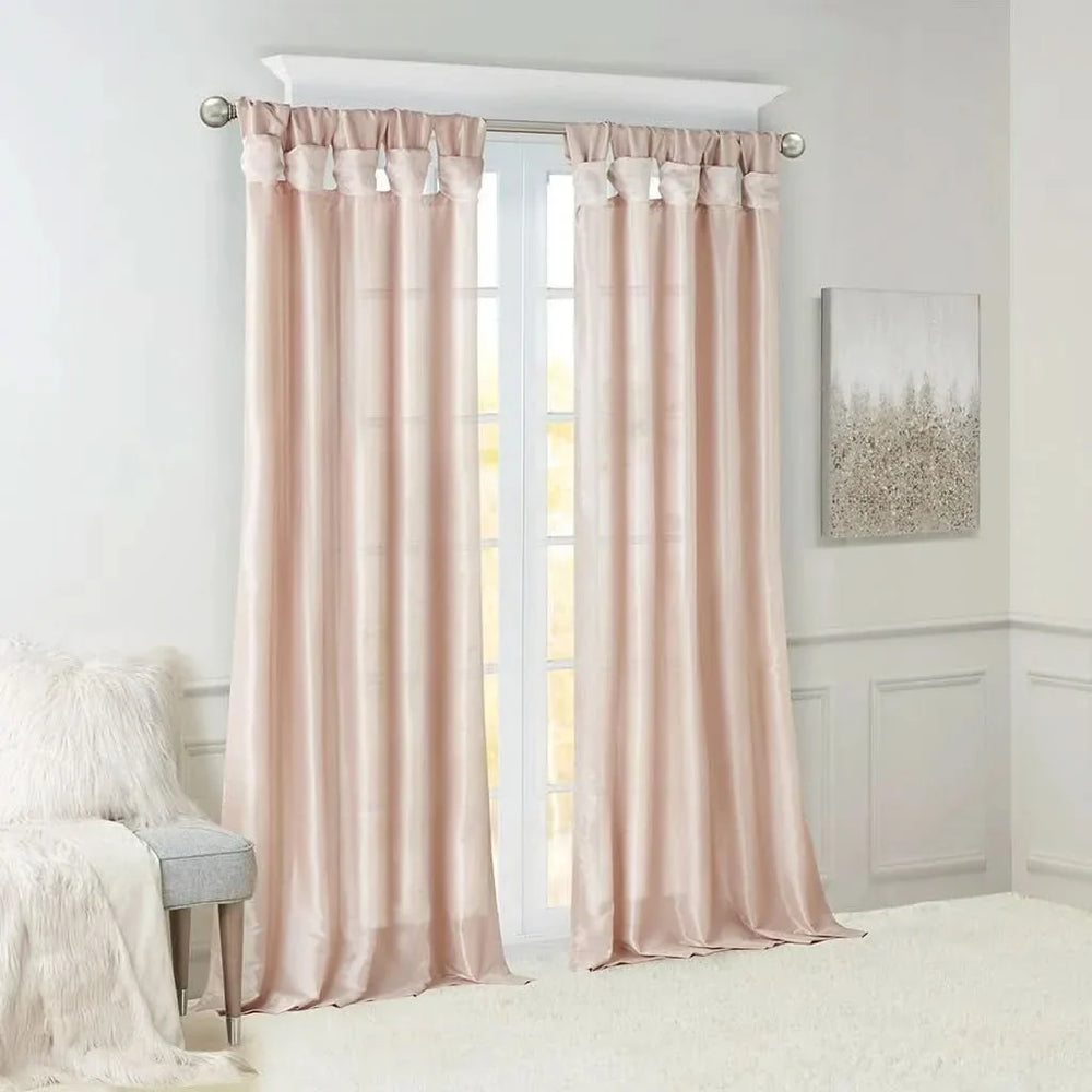 Window Curtain Panel Blush Polyester Twist Tab Top Lined 50x120 Inches Media 7