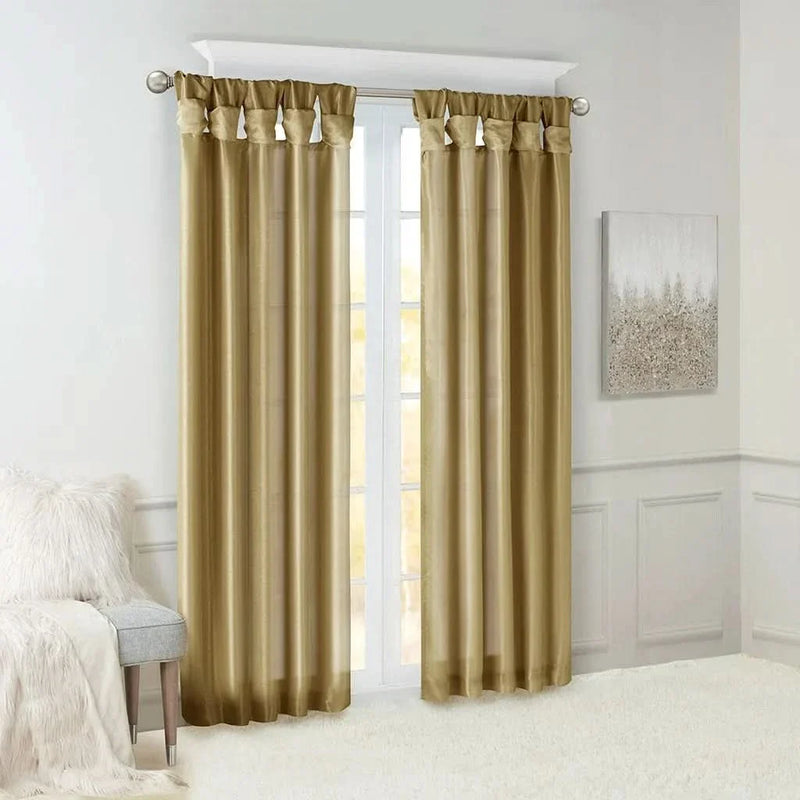 Window Curtain Polyester Lined Twist Tab Top Bronze 50x120 Single Panel