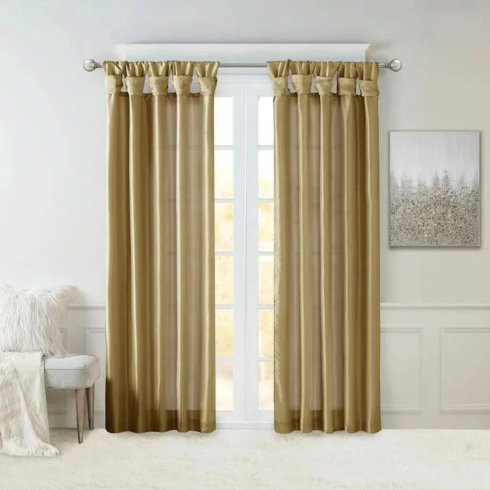 Window Curtain Polyester Lined Twist Tab Top Bronze 50x120 Single Panel Media 3