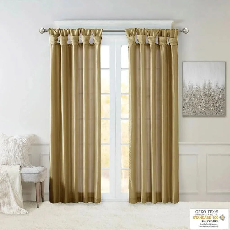 Window Curtain Polyester Lined Twist Tab Top Bronze 50x120 Single Panel