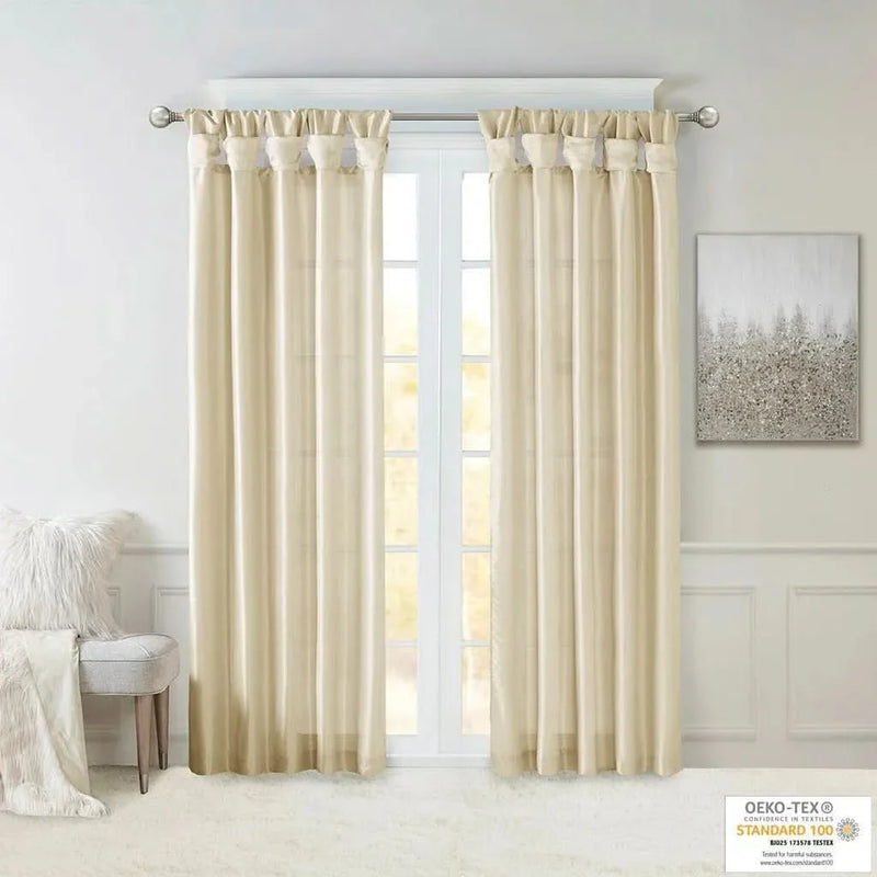 Light Filtering Window Curtain Polyester Twisted Tab Top Panel Drapery