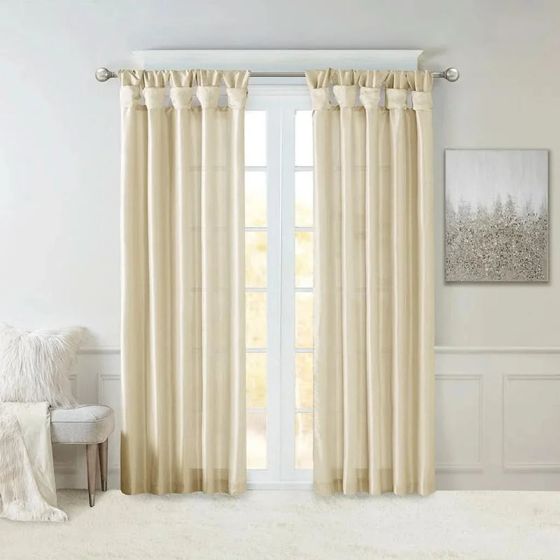 Light Filtering Window Curtain Polyester Twisted Tab Top Panel Drapery