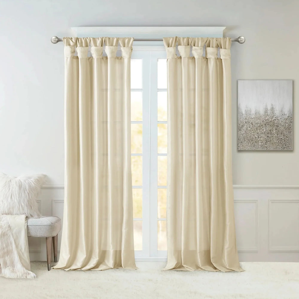 Window Curtain Panel Polyester Twist Tab Lined 50x95 Champagne Color Media 9