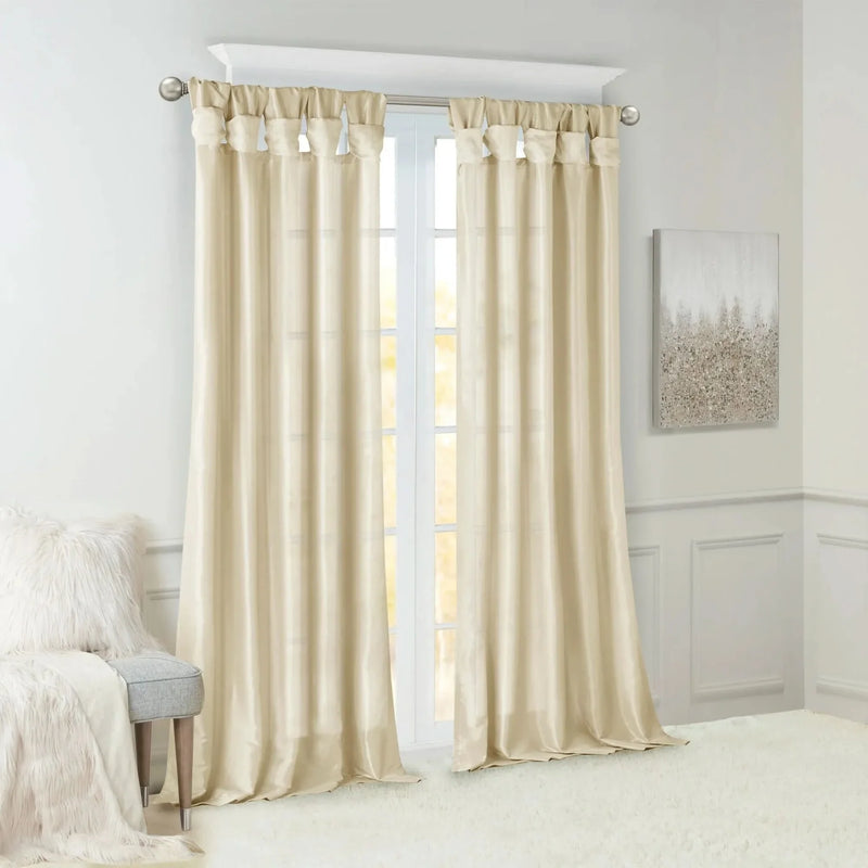 Window Curtain Panel Polyester Twist Tab Lined 50x95 Champagne Color