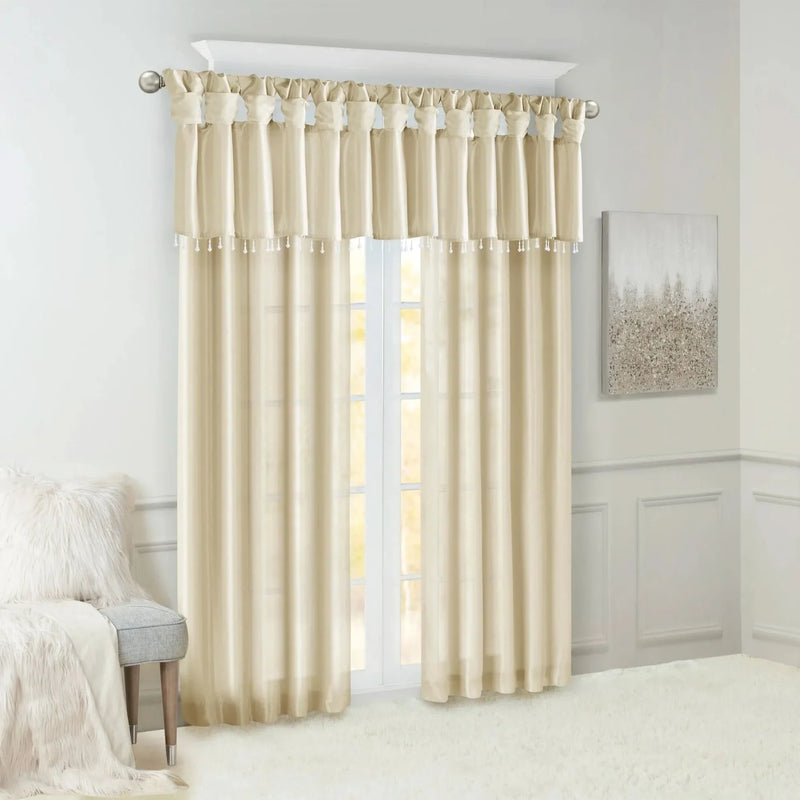 Window Curtain Panel Polyester Twist Tab Lined 50x95 Champagne Color