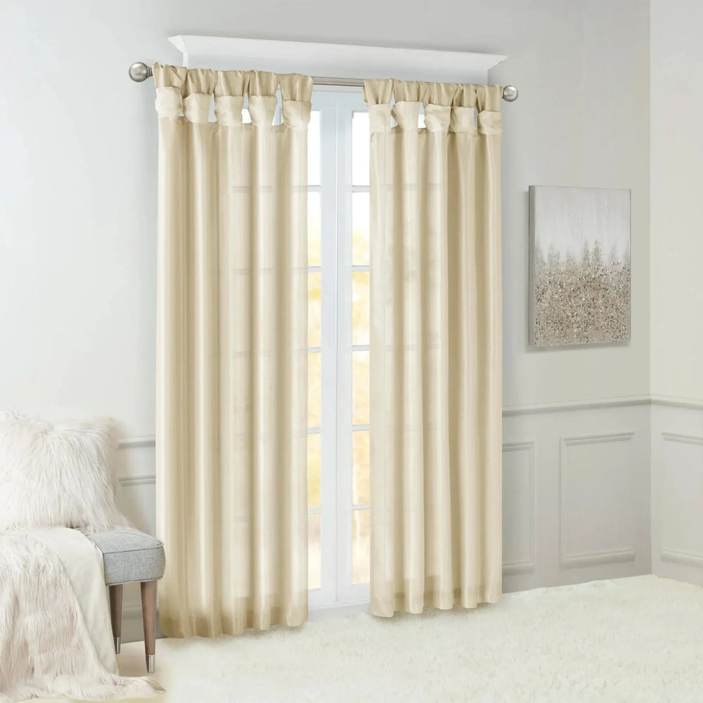 Window Curtain Panel Polyester Twist Tab Lined 50x95 Champagne Color Media 2