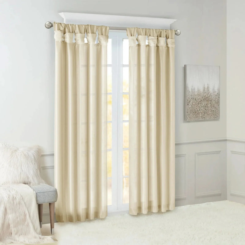 Window Curtain Panel Polyester Twist Tab Lined 50x95 Champagne Color