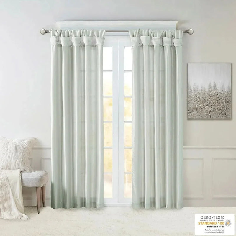 Window Curtain Panel Polyester Dusty Aqua Lined Twist Tab Top 50x84