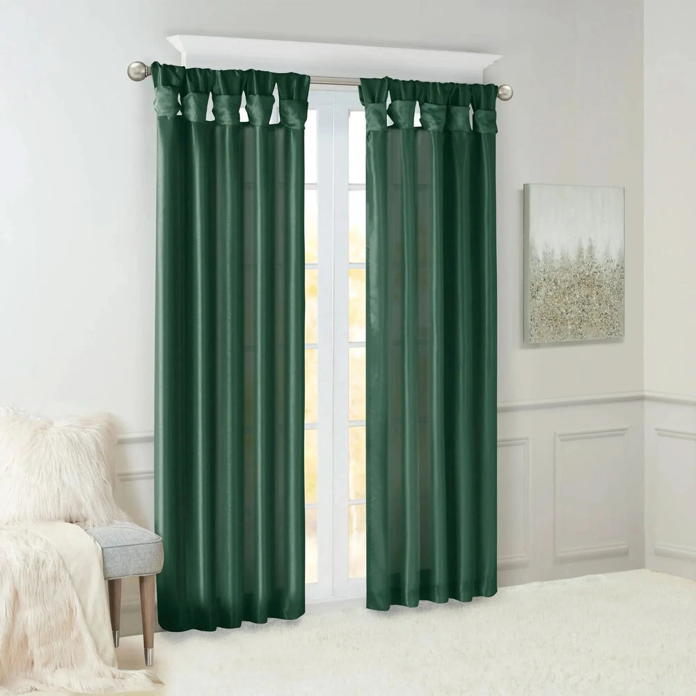Window Curtain Panel Polyester Twist Tab Lined Green 50x84 Inches Media 3