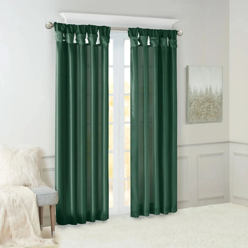 Window Curtain Panel Polyester Twist Tab Lined Green 50x84 Inches