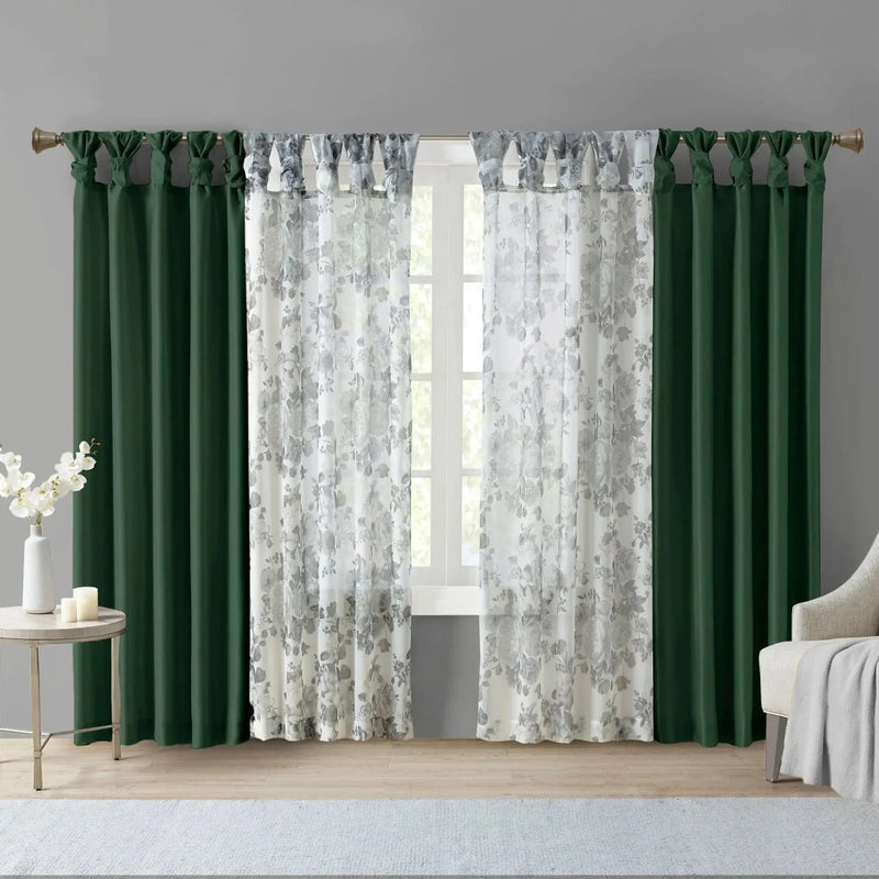 Window Curtain Panel Polyester Twist Tab Lined Green 50x84 Inches
