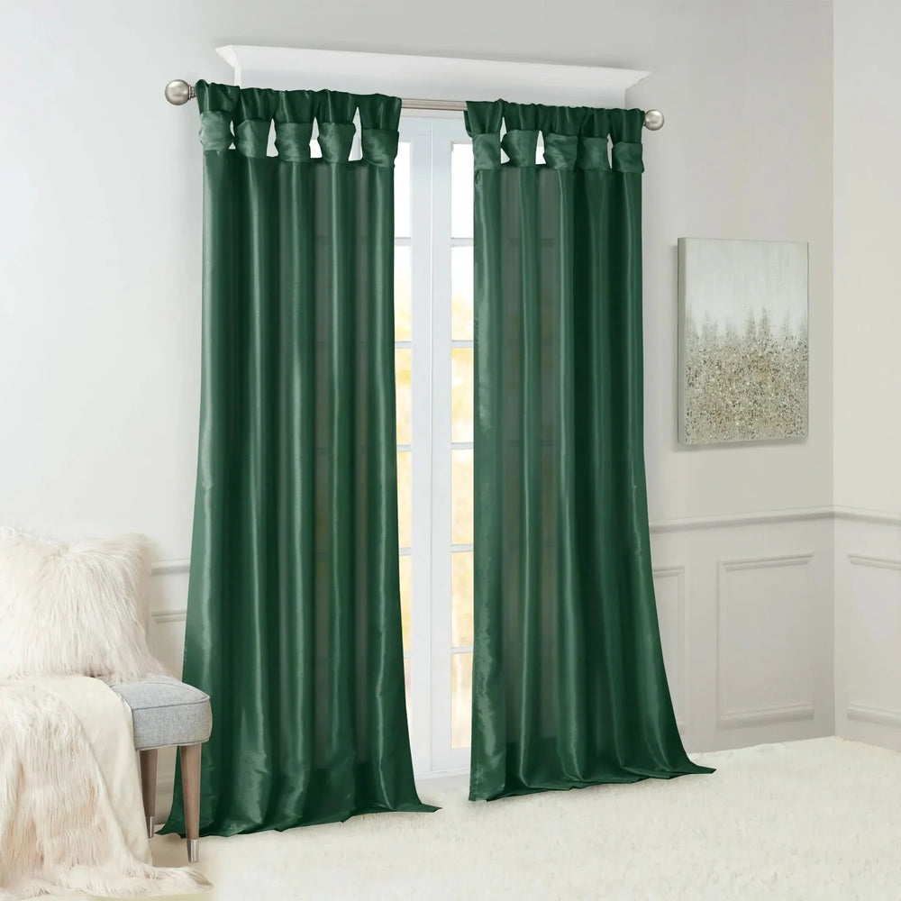 Window Curtain Panel Polyester Twist Tab Lined Green 50x84 Inches Media 12