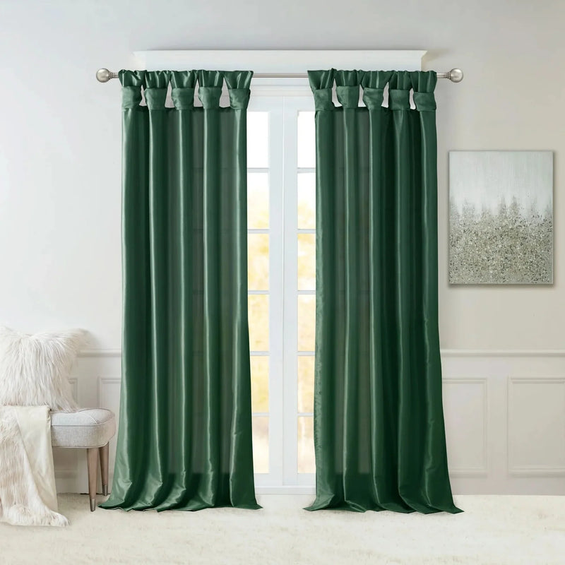 Window Curtain Panel Polyester Twist Tab Lined Green 50x84 Inches