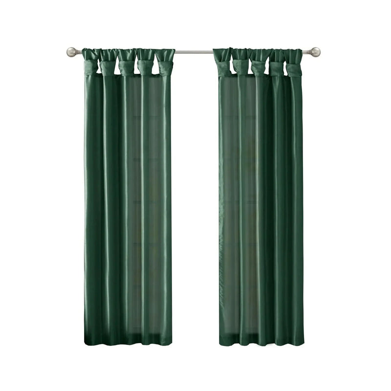 Window Curtain Panel Polyester Twist Tab Lined Green 50x84 Inches