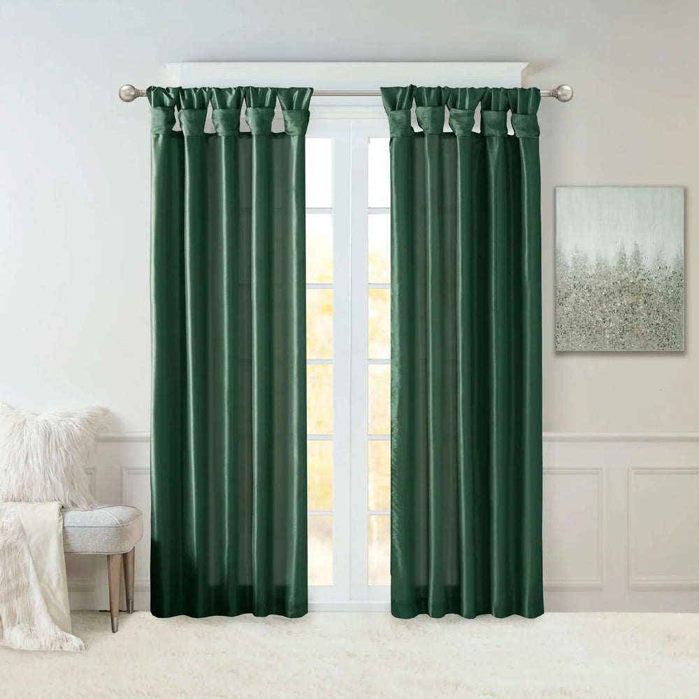 Window Curtain Panel Polyester Twist Tab Lined Green 50x84 Inches Media 2