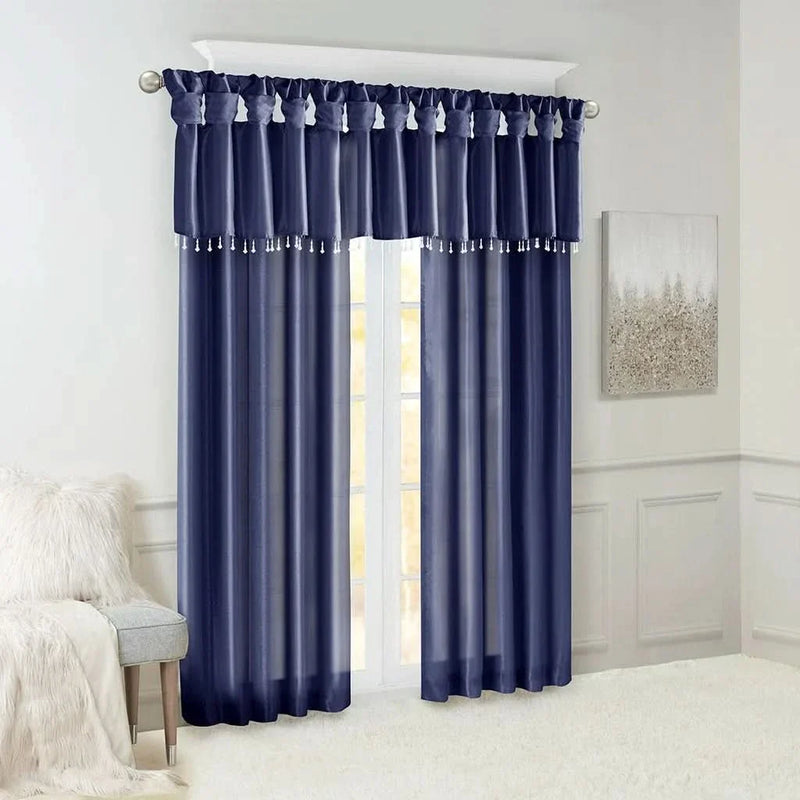 Window Curtain Panel Navy Polyester Twist Tab Lined 50x108 Inches Wide