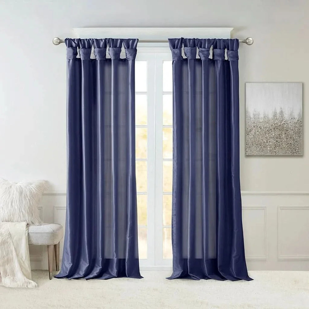 Window Curtain Panel Navy Polyester Twist Tab Lined 50x108 Inches Wide Media 13