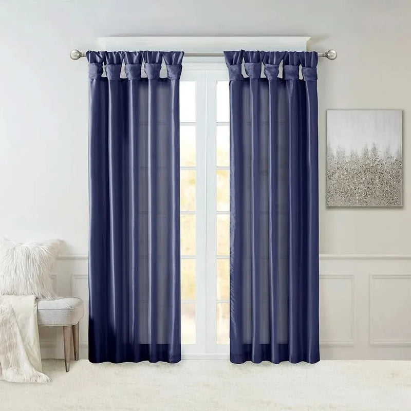 Navy Window Curtain Panel Polyester Lined Twist Tab 50x84 Inches Long