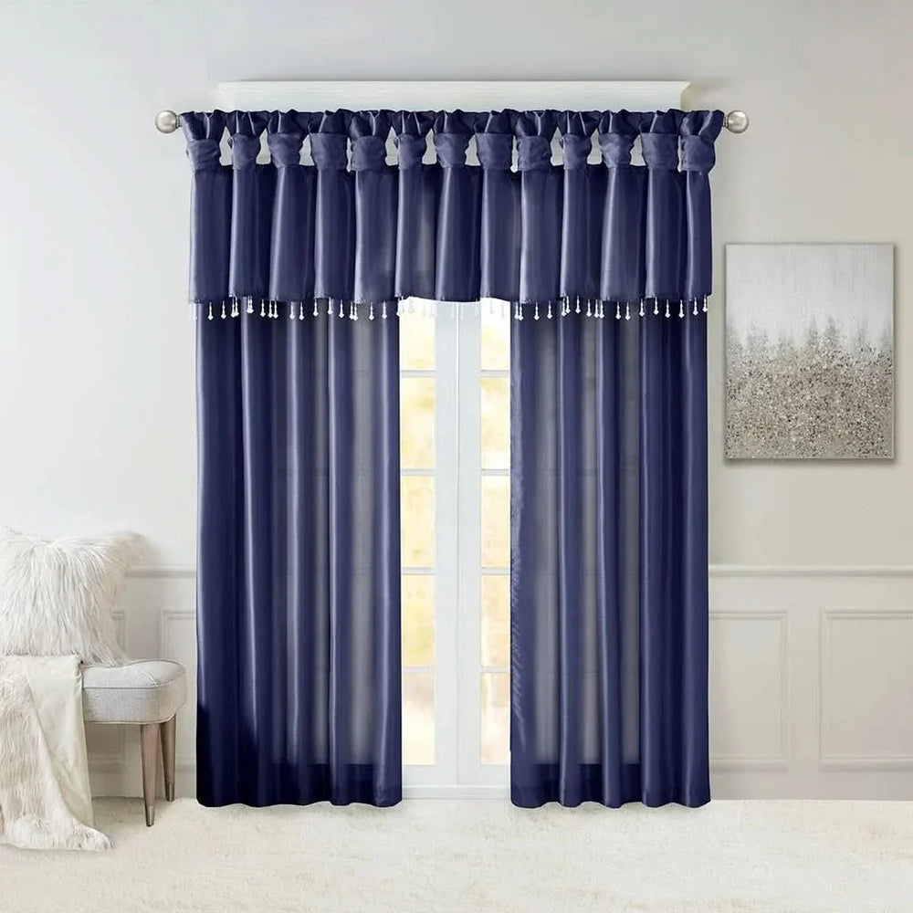 Navy Window Curtain Panel Polyester Lined Twist Tab 50x84 Inches Long Media 12
