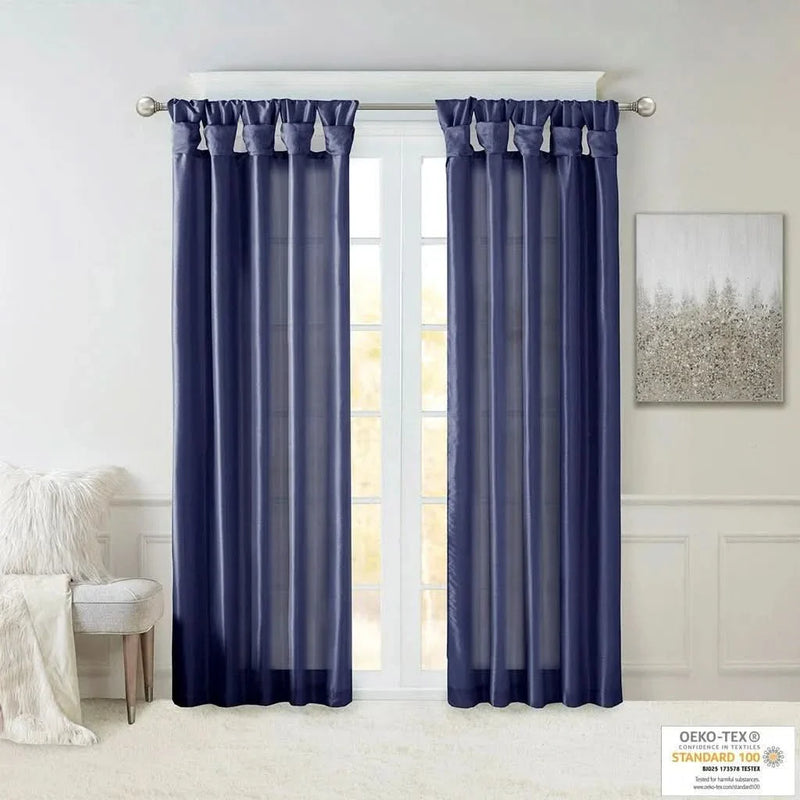 Navy Window Curtain Panel Polyester Lined Twist Tab 50x84 Inches Long