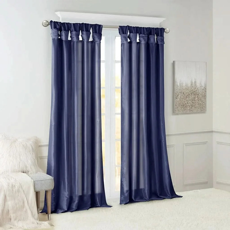 Navy Window Curtain Panel Polyester Lined Twist Tab 50x84 Inches Long