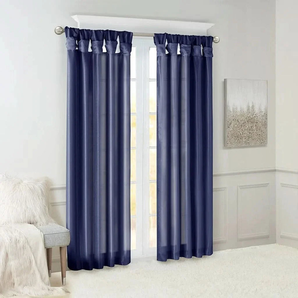 Navy Window Curtain Panel Polyester Lined Twist Tab 50x84 Inches Long Media 5