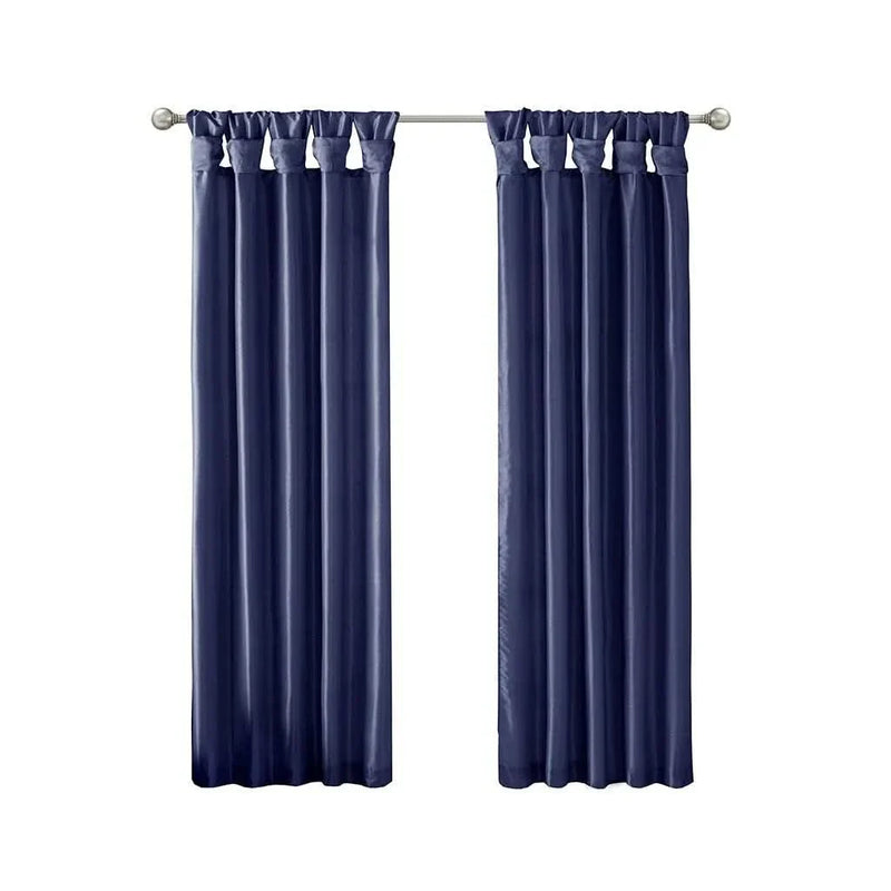 Navy Window Curtain Panel Polyester Lined Twist Tab 50x84 Inches Long