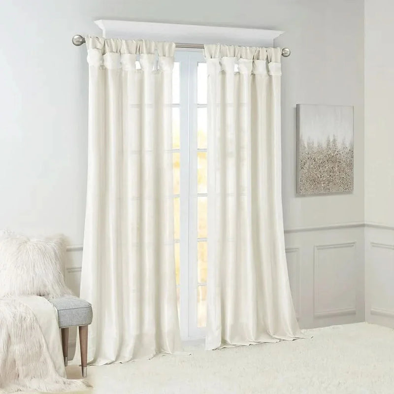 Window Curtain Panel Polyester Twist Tab White 50x84 Pair Set