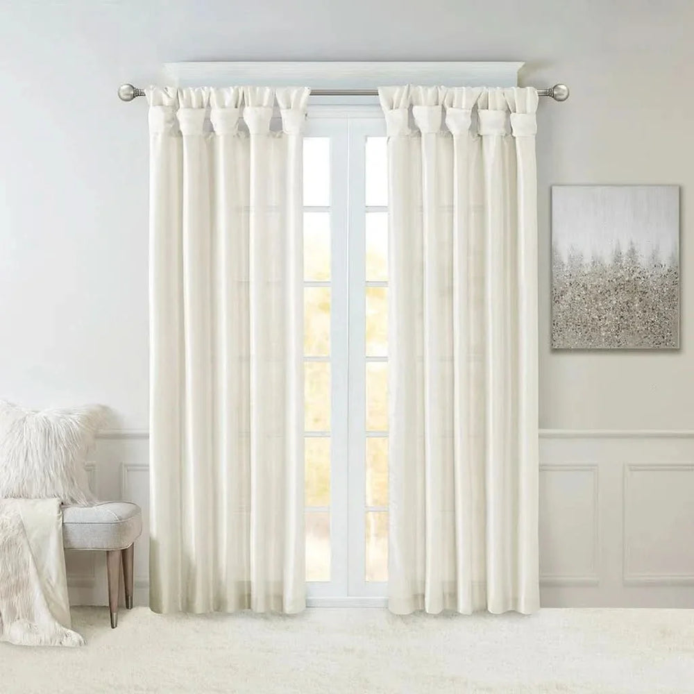Window Curtain Panel Polyester Twist Tab White 50x84 Pair Set Media 14