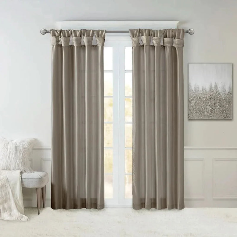 Window Curtain Panel Polyester Pewter Twisted Tab Top 50x108 Inches