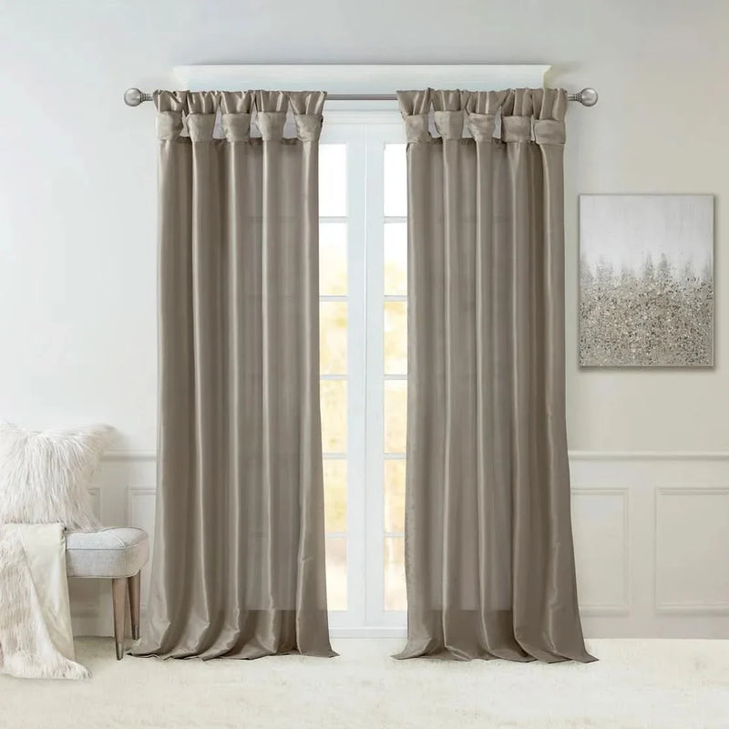 Window Curtain Panel Polyester Pewter Twisted Tab Top 50x108 Inches