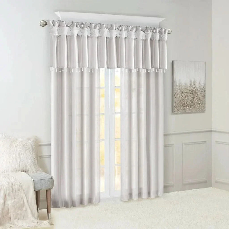 Window Curtain Panel Polyester Lined Twist Tab Silver 50x108 Living Room
